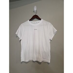 DKNY Sport T Shirt Womens Medium White Silver Studded Logo Graphic Tee